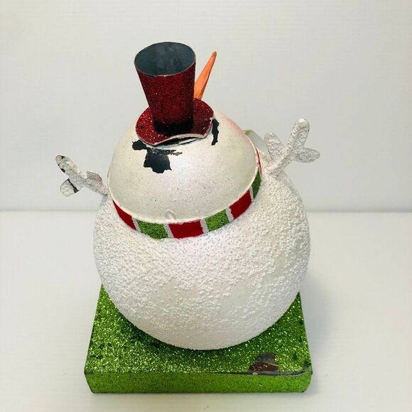 Vintage Christmas Shimmery Snowman Weighted Stocking Holder Mantel Decor - Picture 3 of 11